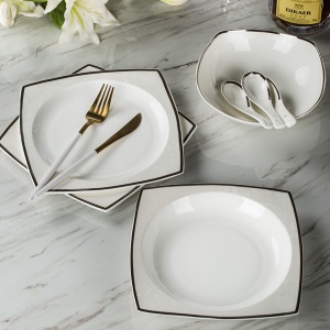 洛威 碗盘碟陶瓷餐具套装方形 18头方形洛丽塔